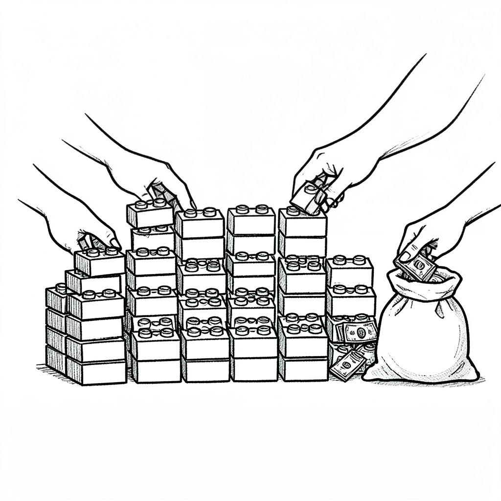 Venture-Backed Startup - Many hands stacking bricks